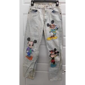 Too Cute Disney Mickey Mouse Patched Womens Levis Vintage‎ 90s sz 8 27 x 28.5 in